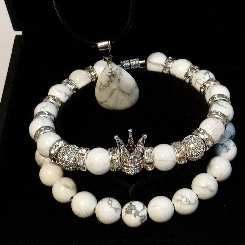 White Howlite Natural Handmade Stone Bracelet Set